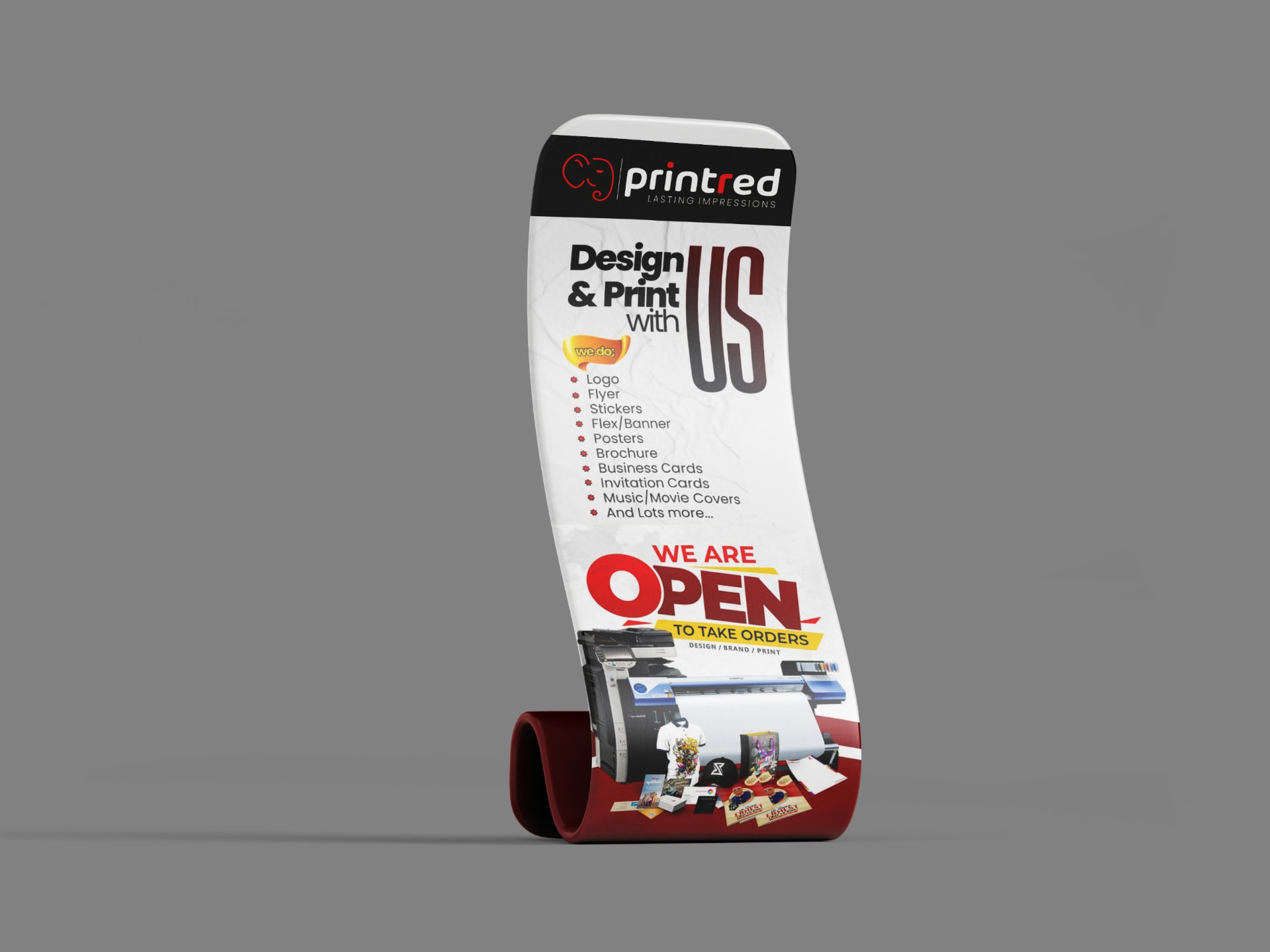 Printred curved S-banner stand